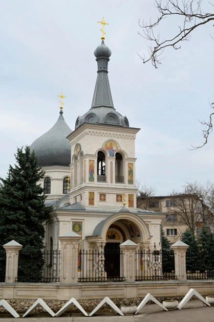Decorative church with domes and tower